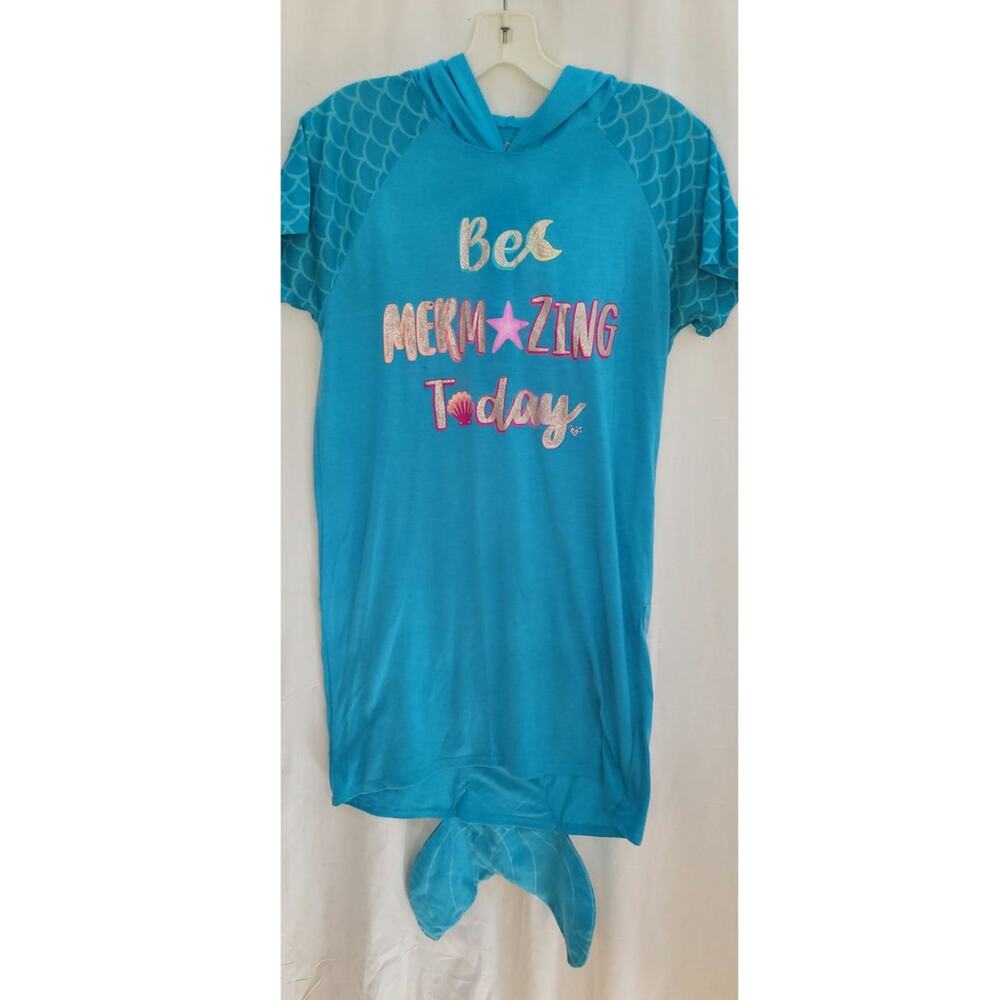 Justice Girls Be Mermaizing mermaid Hooded Pajamas Dress Sleep Shirt Size 14/16